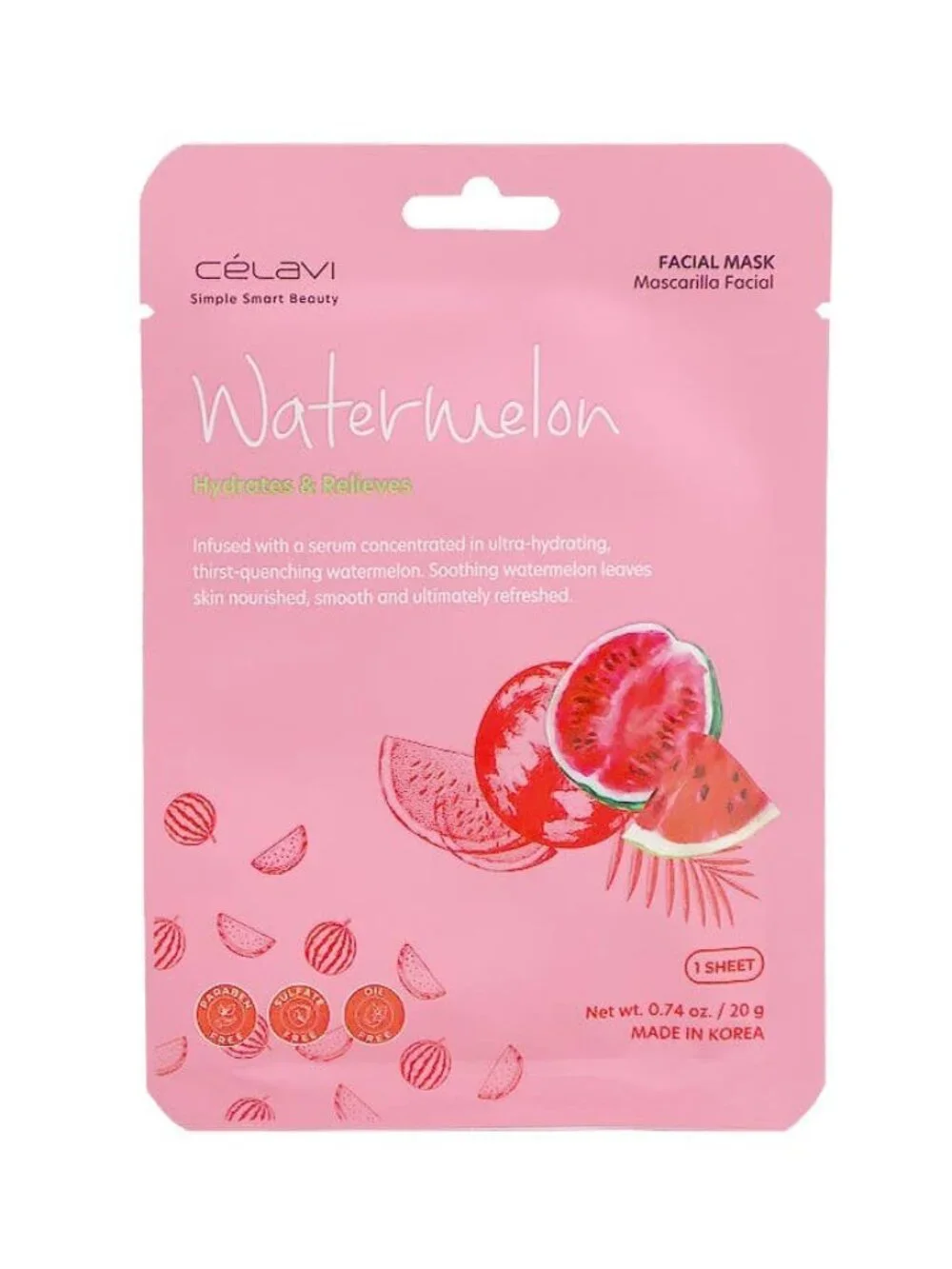 Celavi Watermelon Hydrating Korean Face Sheet Mask | $1 Add-On